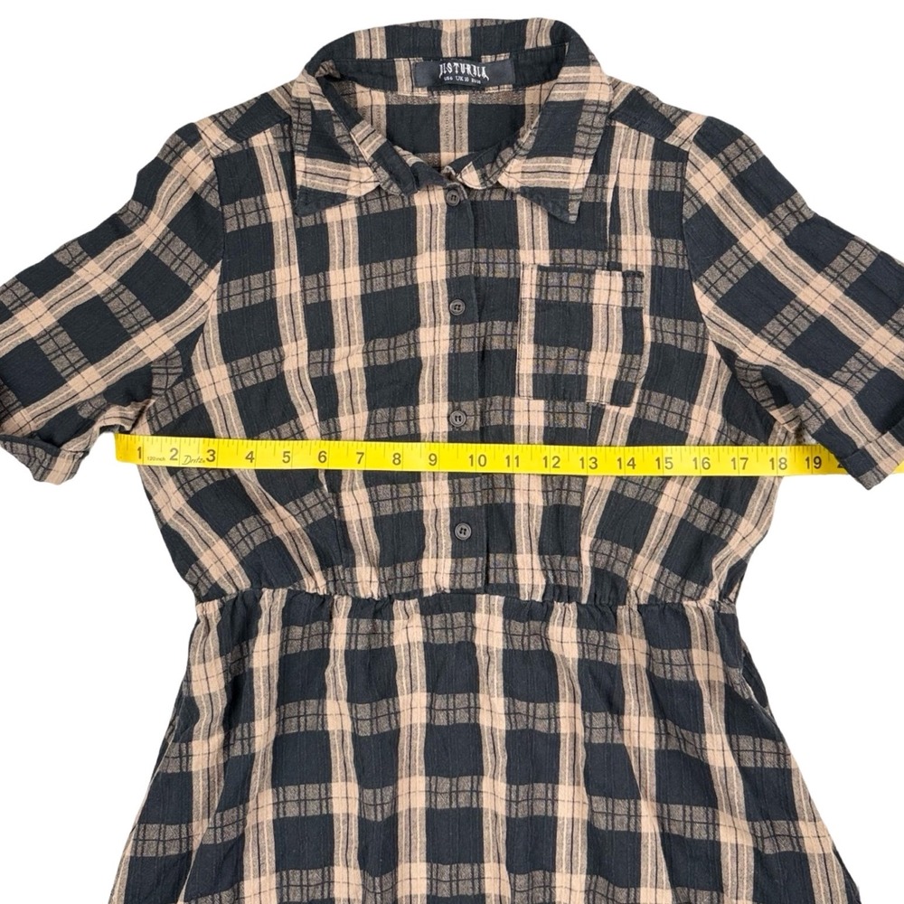 Disturbia Plaid Midi Dress Black Tan Button Front Pockets Grunge US 6 UK 10 - Picture 6 of 10
